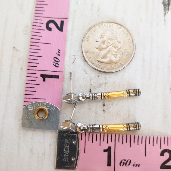 Brighton Esmeralda Bar Drop Earrings Two Tone Pierced Post Retired 2002 Classic - Picture 4 of 12